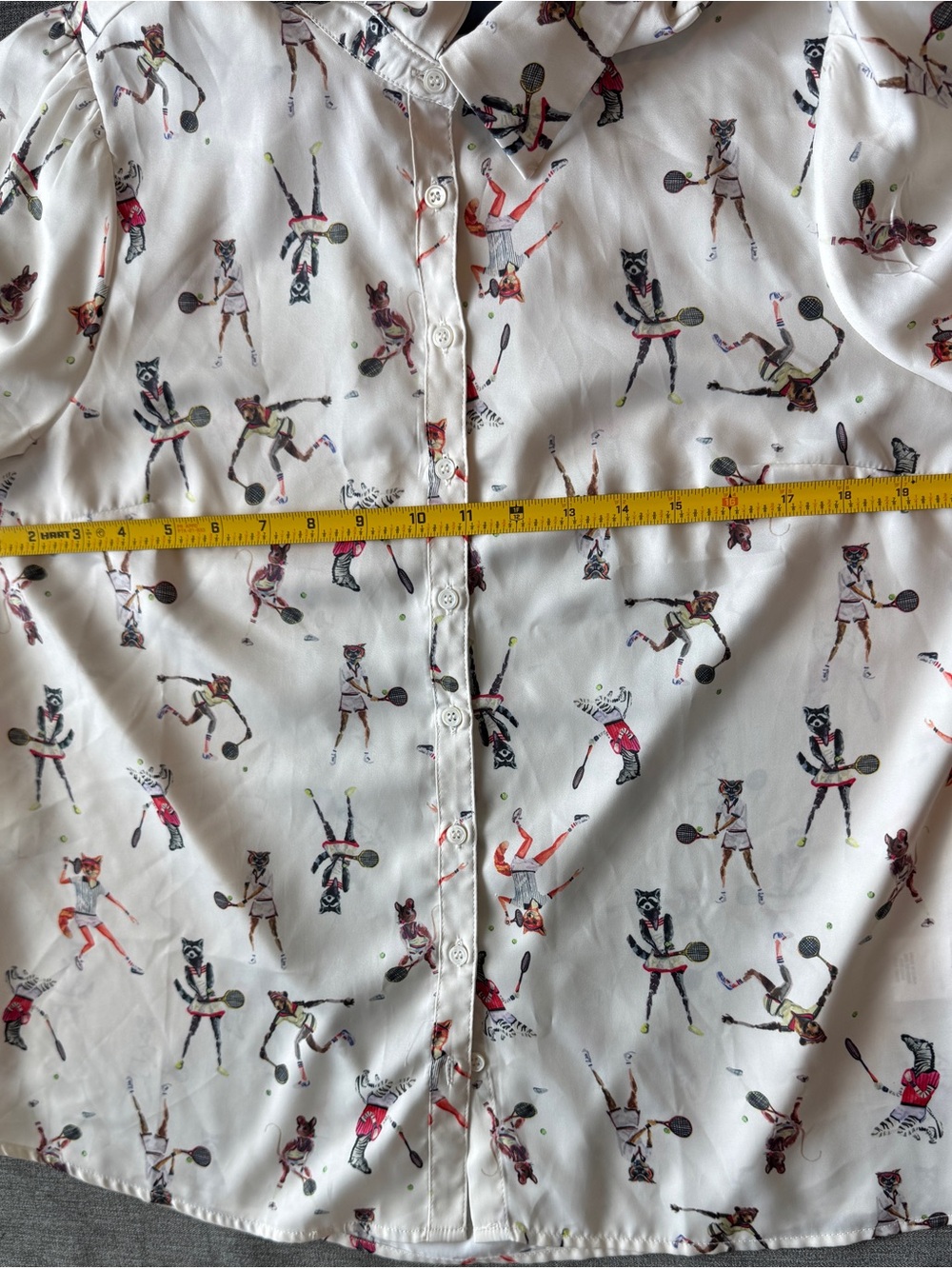 Modcloth Short-Sleeve Button-Up Shirt with Colorful Animals Playing Tennis - Picture 7 of 7